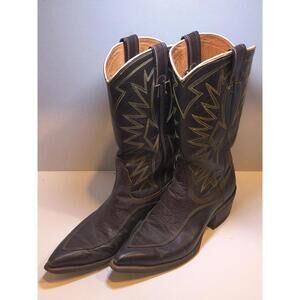 Vintage Nocona Dark Brown Cowboy Boots Blue Stitching Vintage Made In Texas 9B